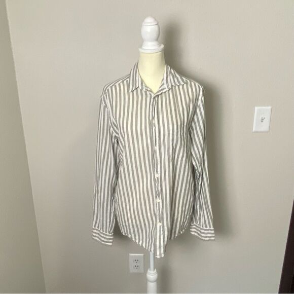 H&M Linen Blend Striped Button Front Regular Fit Coupe Standard Button Up Mens S - Picture 9 of 16